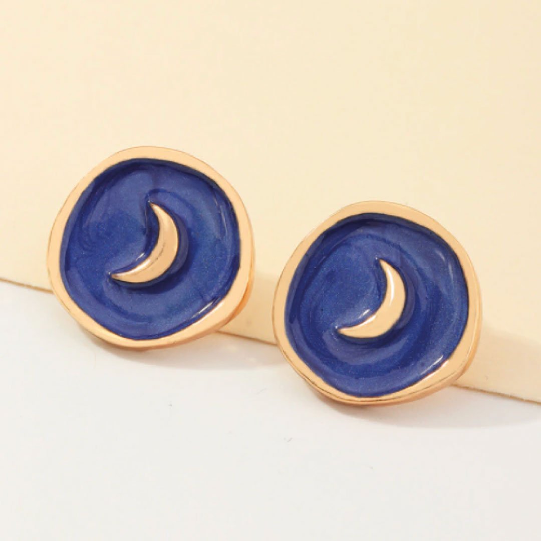 Luna Crescent Earrings — Navy