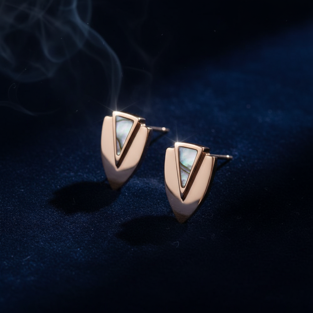 Chevron Rose Earrings on navy velvet