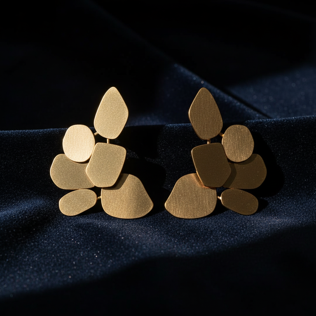 Whisper Leaf Earrings flat lay on navy velvet