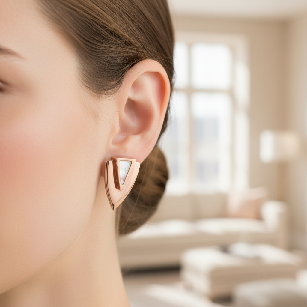 Chevron Rose Earrings worn on ear