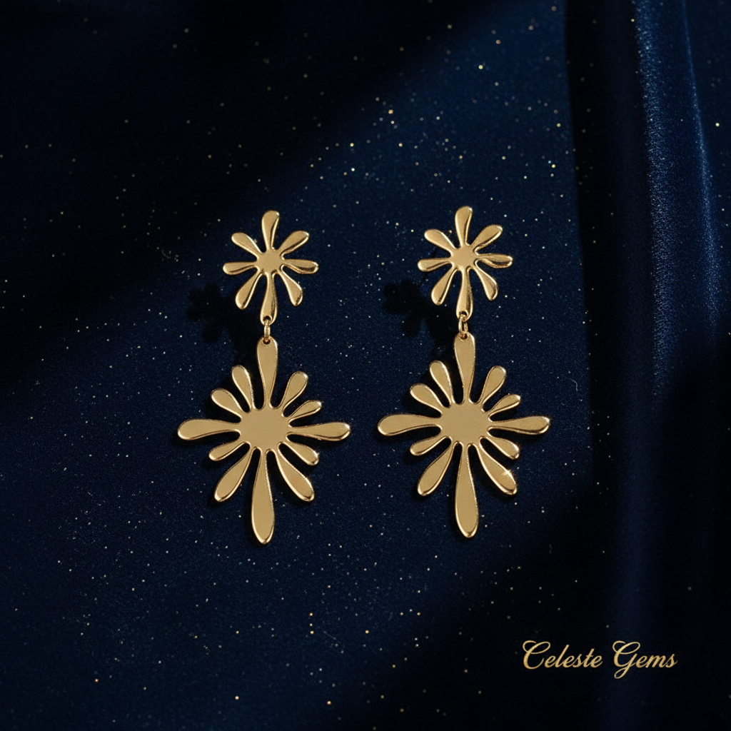 Double Flower Earrings on navy velvet
