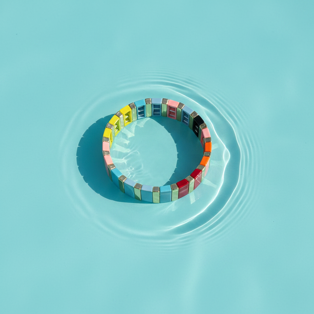 Lagoon Tile Bracelet on turquoise water