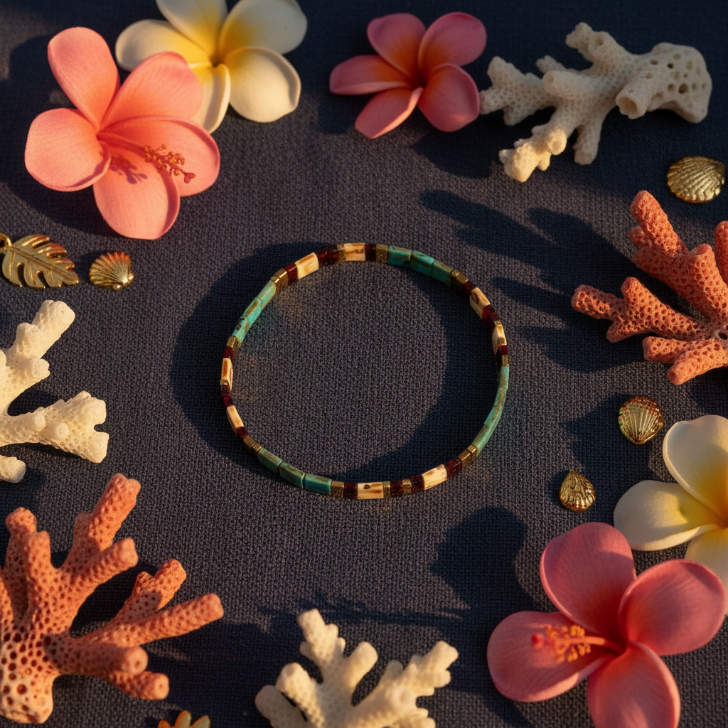 Tide Charm Bracelet styled with tropical flowers