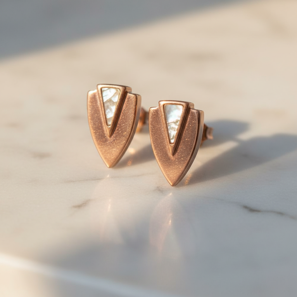Chevron Rose Earrings on marble surface