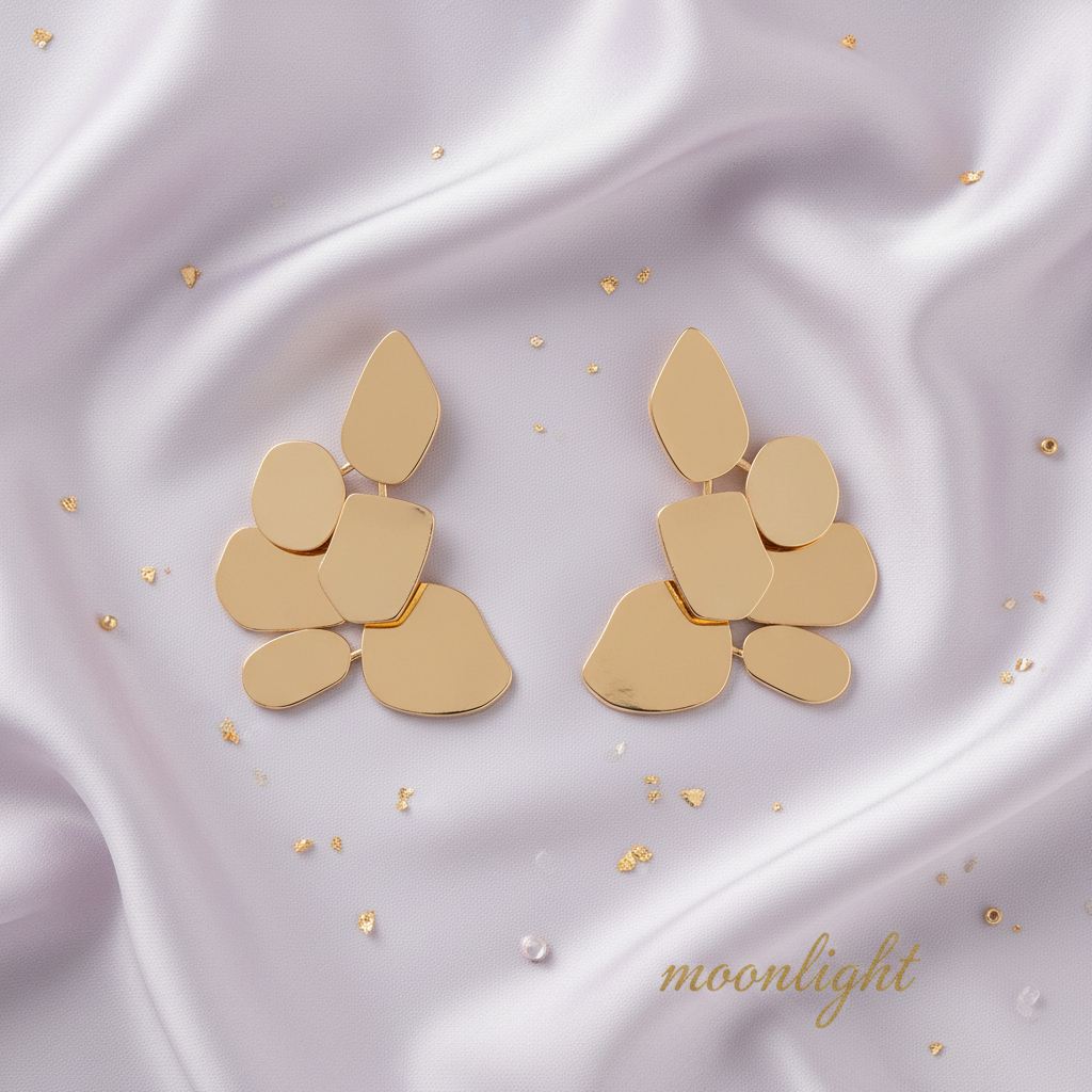Whisper Leaf Earrings flat lay on pale lavender silk