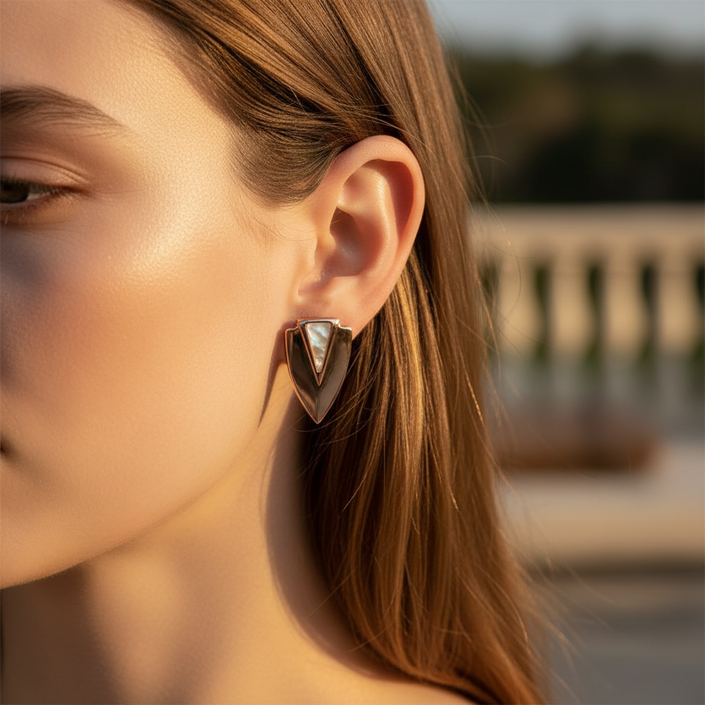 Chevron Rose Earrings three-quarter angle lifestyle shot