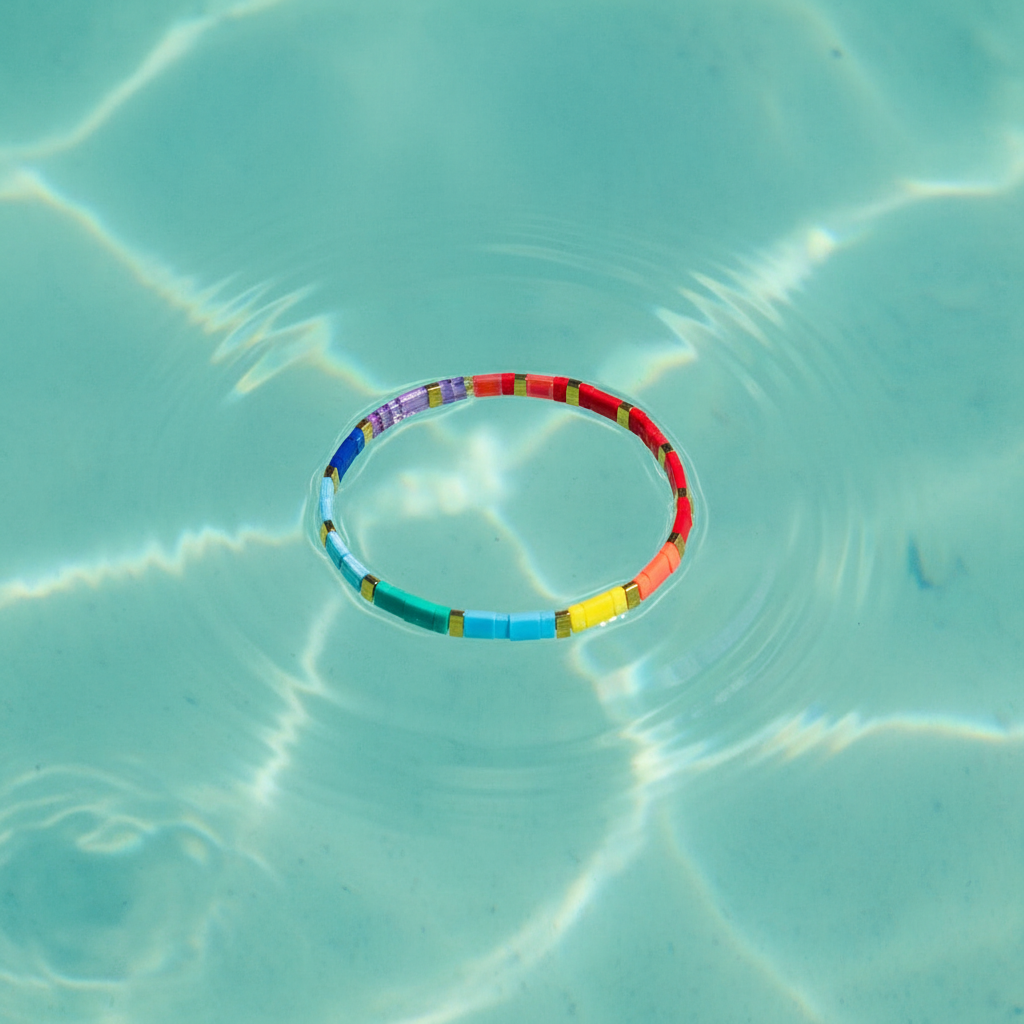 Coral Drift Bracelet on turquoise water overhead